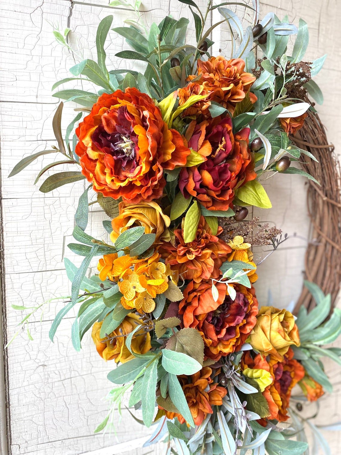Orange Floral Wreath for Front Door Fall Hydrangea Wreath for - Etsy
