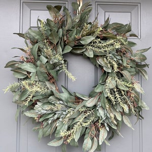 Year Round Wreath for Front Door, Everyday Wreath, Modern Farmhouse Wreath, Spring/Summer Wreath, Dark Eucalyptus Wreath, All Season Wreath image 8