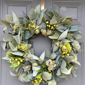 Year Round Seeded Eucalyptus Wreath, Spring Wreath for Front Door, Modern Farmhouse Wreath, Wedding Decor, Summer Front Door, Everyday image 8