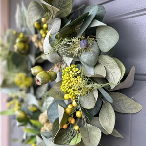 Year Round Seeded Eucalyptus Wreath, Spring Wreath for Front Door, Modern Farmhouse Wreath, Wedding Decor, Summer Front Door, Everyday image 3