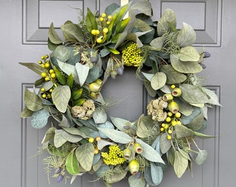 Year Round Seeded Eucalyptus Wreath, Spring Wreath for Front Door, Modern Farmhouse Wreath, Wedding Decor, Summer Front Door, Everyday