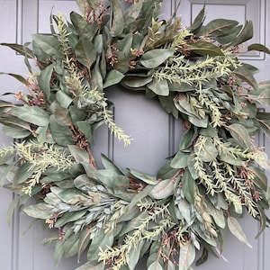 Year Round Wreath for Front Door, Everyday Wreath, Modern Farmhouse Wreath, Spring/Summer Wreath, Dark Eucalyptus Wreath, All Season Wreath image 6