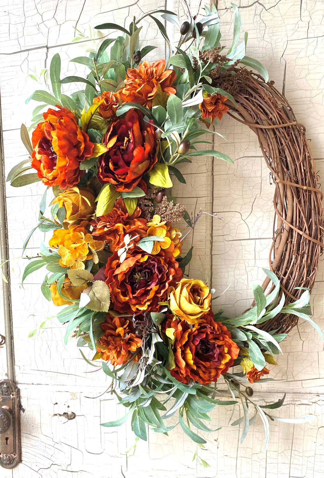 Orange Floral Wreath for Front Door Fall Hydrangea Wreath for - Etsy