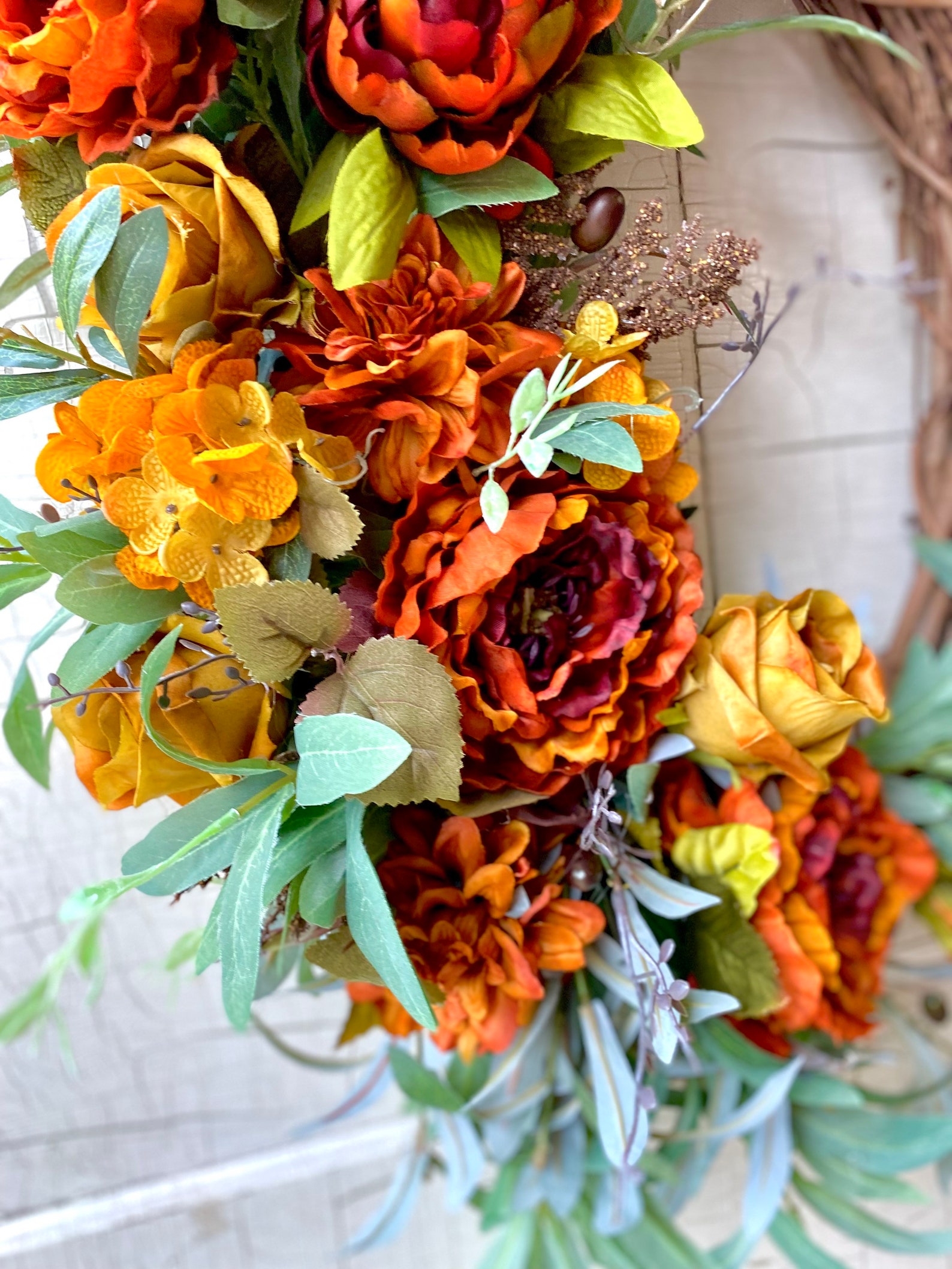 Orange Floral Wreath for Front Door Fall Hydrangea Wreath for - Etsy