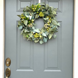 Year Round Seeded Eucalyptus Wreath, Spring Wreath for Front Door, Modern Farmhouse Wreath, Wedding Decor, Summer Front Door, Everyday image 2