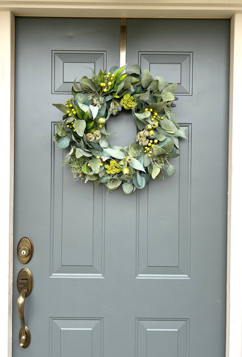 Year Round Seeded Eucalyptus Wreath, Spring Wreath for Front Door, Modern Farmhouse Wreath, Wedding Decor, Summer Front Door, Everyday image 2