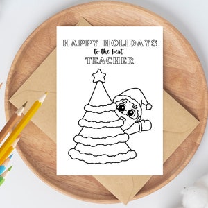 Cartão divertido para colorir para professor, cartão para colorir, página para colorir, cartão para professores, cartão de boas festas para professores, cartão de Natal (IMPRIMÍVEL)
