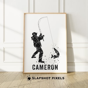Vissen cadeau voor jongens Gepersonaliseerde visposter gepersonaliseerde vissen print vissen decor vissen muur kunst cadeaus visser vissen minnaar