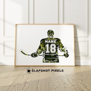 Personalized Hockey Player Watercolor Art | Hockey Mom Wall Art | Hockey Gifts | Custom Hockey Jersey |  Boy, Teen Bedroom Prints | Yellow