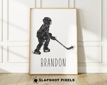 Personalized Hockey Gift, Hockey Wall Décor, Personalized Gifts From Hockey Mom, Custom Hockey Jersey Watercolor Art, Hockey Gifts, Black