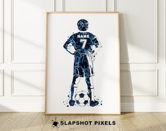 Fußball Geschenke für Jungen, personalisierte Fußball Poster für Kinder, Geschenk für Sohn, Weihnachten Fußball Geschenke personalisiert, Fußball Trikot Aquarell Kunst