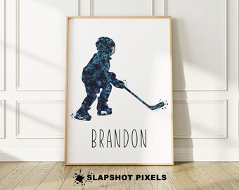 Regalo personalizado de hockey, decoración de pared de hockey, regalos personalizados de mamá de hockey, arte de acuarela de camiseta de hockey personalizada, regalos de hockey para niños