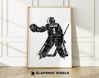 Personalized Goalie Hockey Gift Custom Hockey Watercolor Wall Art, Hockey Wall Decor, Hockey Mom Minimalist Watercolor Art, Ice Hockey Gifts
