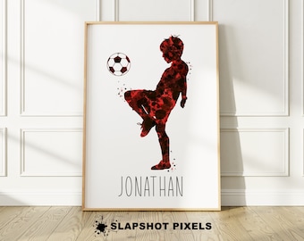 Personalized Soccer Poster, Soccer Gifts For Boys, Gifts From Soccer Mom, Football Poster, Personalized Gift For Kids, Soccer Wall Art, Red