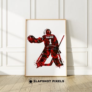 Personalized Goalie Hockey Gift Custom Hockey Watercolor Wall Art, Hockey Wall Decor, Hockey Birthday Gift From Hockey Mom, Ice Hockey Gifts