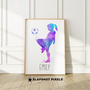 Custom Soccer Poster, Girl Soccer Ball Print, Gifts For Soccer Football Player, Personalized Soccer Room Decor Wall Art, Football Print