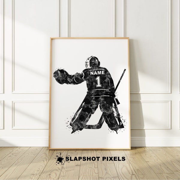 Personalized Goalie Hockey Gift Custom Hockey Watercolor Wall Art, Hockey Wall Decor, Hockey Mom Minimalist Watercolor Art, Ice Hockey Gifts