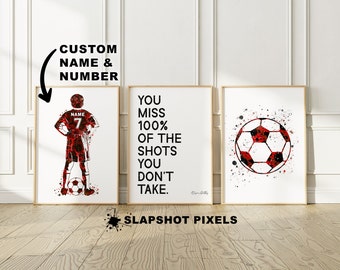 Personalized 3 Piece Soccer Wall Art Soccer Gifts For Boys Custom Soccer Poster Soccer Ball Print Soccer Jersey Printable Football Poster