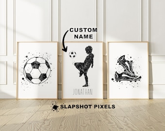 3-teiliges Set Fußball Wandkunst Personalisierte Fußball Poster Fußball Mama Individuelle Fußballgeschenke Fußball druckbare Geschenke für Kinder 3er-Set Fußballkunst