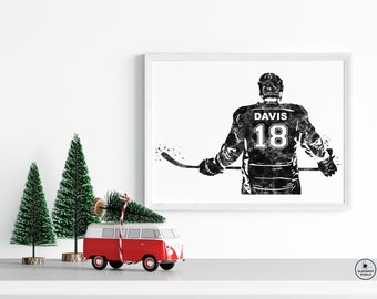 Hockey Christmas Gift For Boys and Teens, Personalized Hockey Player Gifts From Hockey Mom, Custom Hockey Jersey Wall Art, Hockey Gifts, Blk