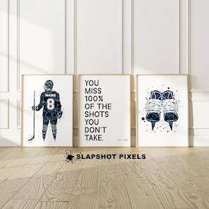 Hockey Gifts 3 Piece Wall Art, Set of 3 Personalized Hockey Posters, Custom Hockey Jersey Printable Wall Art, Hockey Coach Gift, Hockey Mom