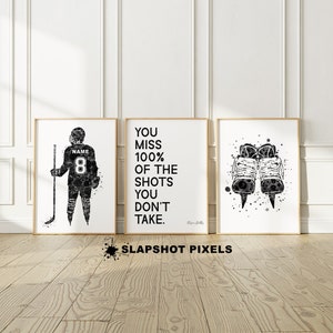 Set of 3 Personalized Hockey Posters, Hockey Gifts 3 Piece Wall Art, Custom Hockey Jersey Printable Wall Art, Hockey Coach Gift, Hockey Mom