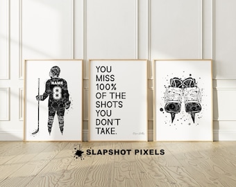 Set of 3 Personalized Hockey Posters Hockey Gifts 3 Piece Wall Art Senior Night Sports Poster Hockey Jersey Wall Art Hockey Coach Hockey Mom