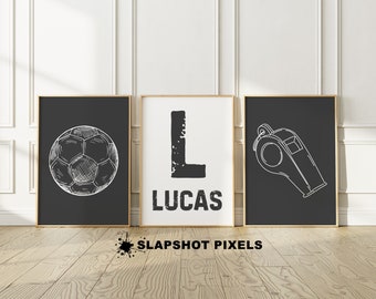 Custom Soccer Prints Nursery Wall Art Personalized Soccer Jersey Poster Football Prints Kids Bedroom Sports Playroom Soccer Ball Art