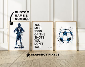 Soccer Gifts For Boys Custom Soccer Poster Personalized 3 Piece Soccer Wall Art Soccer Ball Print Soccer Jersey Printable Football Poster