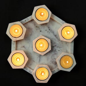 Hexagon Marble Candle Holder, Geometric Tea Light Holder, Modern Minimalist Natural Stone Home Decor Gift for Candle Lovers
