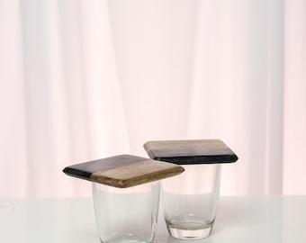 Marble Wood Coaster Set – Modern Drink Coasters, Natural Stone Home Decor