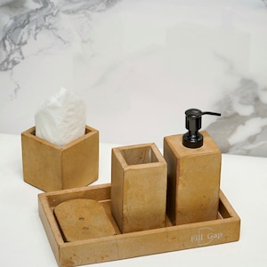 Bathroom Accessories Marble Set for Luxurious Modern Bathroom Decor – Soap Dispenser, Toothbrush Holder & Tray