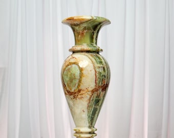 7インチ パキスタン産オニキス花瓶、天然グリーン縞模様のオニキス装飾