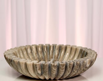 Bol Urli de mármol beige – Centro de mesa decorativo acanalado, portavelas flotante, decoración rústica para el hogar
