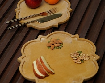 Champagne Beige Marble Flower Serving Tray Set | Elegant Home Decor Platters