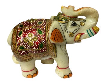 Hand Carved Marble Elephant Statue | Indian Artisan Good Luck Decor
