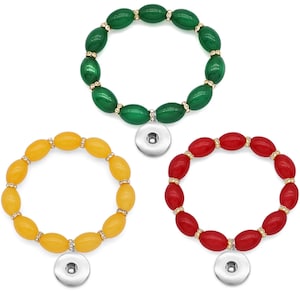 Stretch Bead Snap Jewelry Ginger Charm Bracelet, 6.5in. - 7in. Adjustable Oval Band, Fits 18MM 20MM Custom Buttons