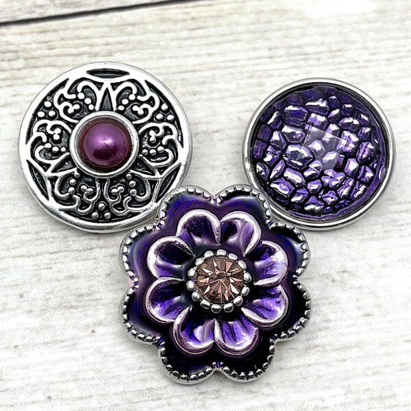 SnapAccents Plum Dark Purple Rhinestone Snap Charm - 18mm Ginger Snap Button For Necklaces, Bracelets, Keychains - Interchangeable Jewelry