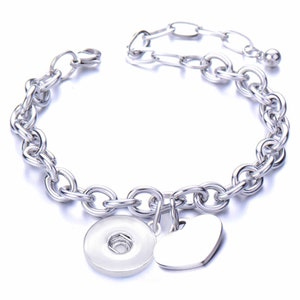 Stainless Steel Snap Jewelry Ginger Charm Link Heart Bracelet Adjustable Fits Women&#39;s 18MM 20MM Customizable Buttons