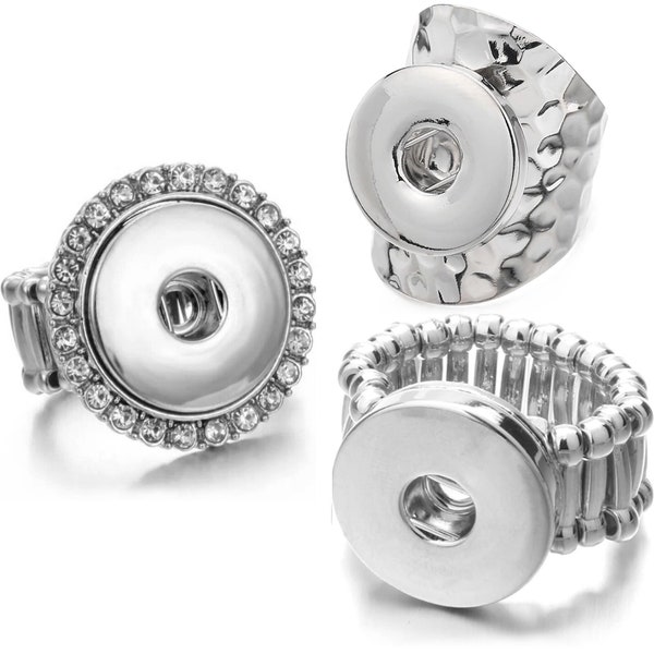 Bague extensible avec bijoux pression, taille unique, anneau pression réglable en argent avec breloque gingembre, convient aux femmes 18 mm 20 mm, boutons personnalisés