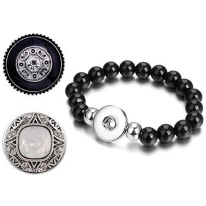 Bundle - Snap Jewelry 6.5-inch Ginger Charm Black Bead Bracelet, Iridescent Crystal Black Snaps, Fits 18MM 20MM Women&#39;s Customizable Buttons