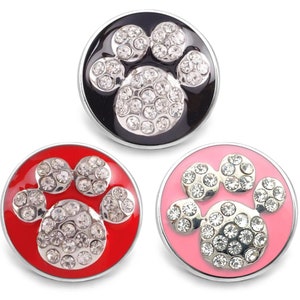 Dog Cat Snap Jewelry Paw Ginger Charm Rhinestone 18MM Animal Print Button Fits Women&#39;s Customizable Bracelets, Necklaces, Keychains, Rings