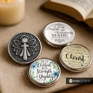 Bible Verse Snap Jewelry, 18MM Ginger Charm Christian Psalm Proverbs Scripture Button, Fits Customizable Necklaces, Bracelets, Rings