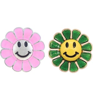 Emoji Flower Snap Jewelry Ginger Charm 18MM Pink Green Button Fits Girls Customizable Bracelets, Necklaces, Rings