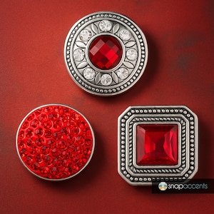 Juego de 3 botones a presión con dijes rojos de jengibre de 18 mm, compatibles con pulseras y collares a presión.