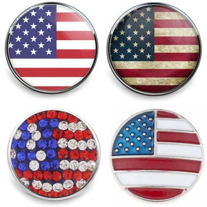 American Flag Snap Jewelry Ginger Charm, Patriotic Military USA 18MM 20MM July 4th Button, Fits Customizable Necklaces, Bracelets, Rings
