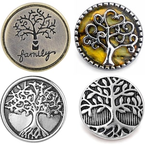 Family Tree of Life Snap Jewelry Ginger Charm 18MM Mother's Day Button Fits Women's Customizable Bracelets, Necklaces, Keychains, Rings