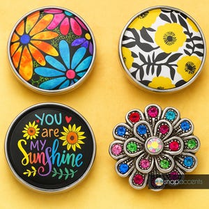 Flower Snap Jewelry Ginger Charm, 18MM Sunshine Watercolor Daisy, Sunflower Snap Charm Button, Fits Women's Custom Bracelets, Necklaces