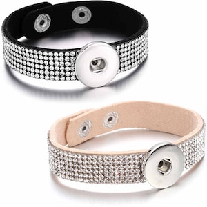 Snap Jewelry Ginger Charm Bracelet Soft Suede 8 1/2-inch Adjustable Rhinestone Covered Cuff Fits Women&#39;s 18MM 20MM Customizable Buttons