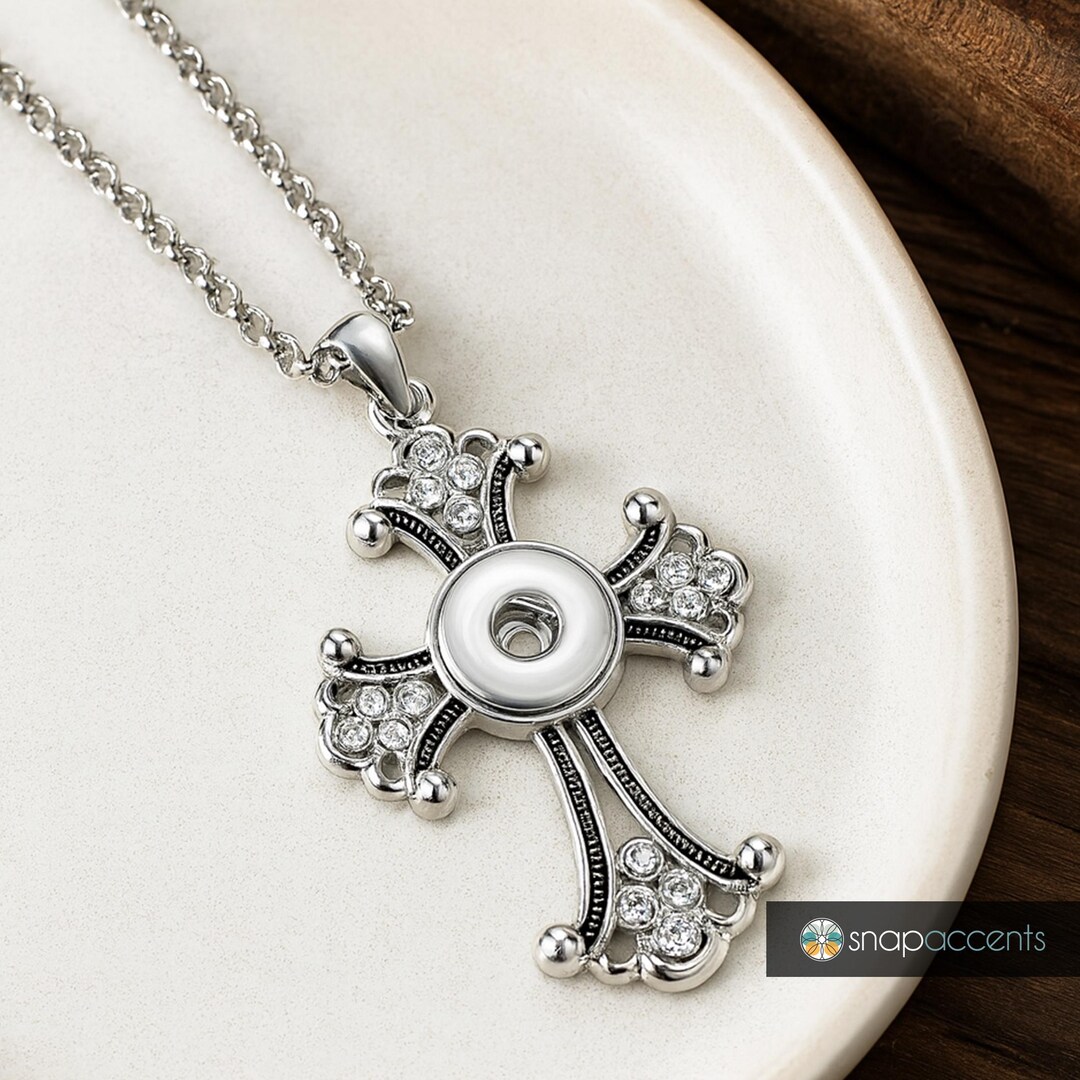 Snap Jewelry Silver Cross Necklace 20 Inch, Fits 18-20MM Ginger Charm ...